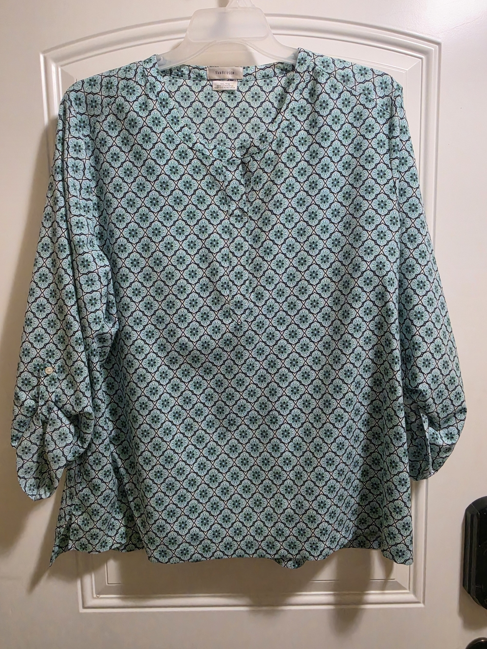 Van Heusen Aqua and Black Geometric Tunic Blouse